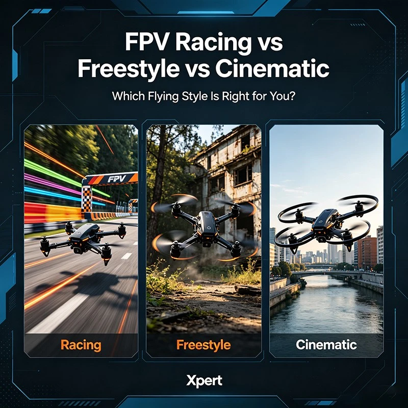 FPV Racing vs Freestyle vs Cinematic drone comparison guide by Xpert FPV Racing vs Freestyle vs Cinematic drone comparison guide by Xpert