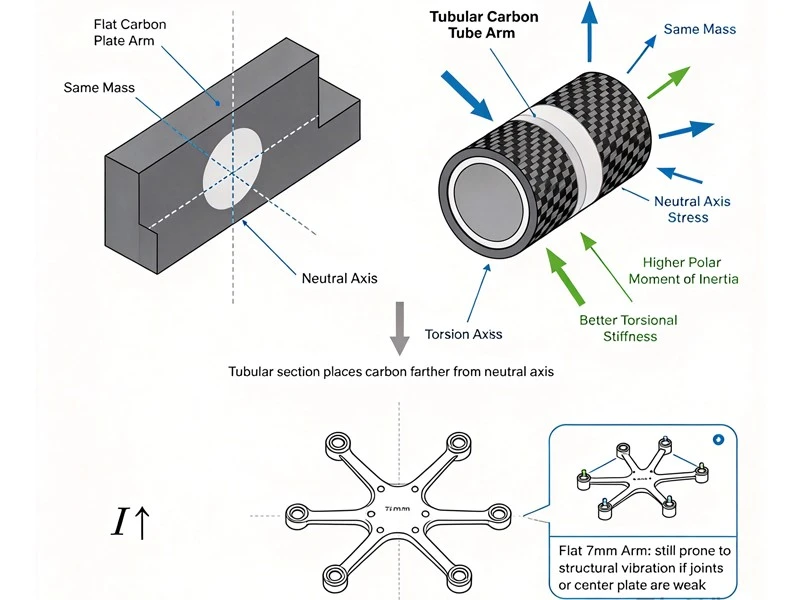 flat plate vs tubular tube polar moment of inertia and torsional stiffness comparison for large FPV drone frame flat plate vs tubular tube polar moment of inertia and torsional stiffness comparison for large FPV drone frame